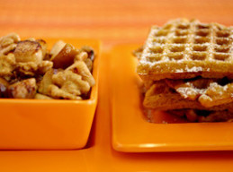 Pumpkin Waffles with Maple Walnut Apples