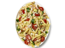 Pasta Salad with Chicken, Cucumber, Cherry Tomatoes and Feta