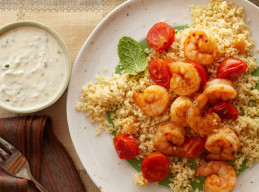 Shrimp and Couscous With Yogurt-Hummus Sauce 