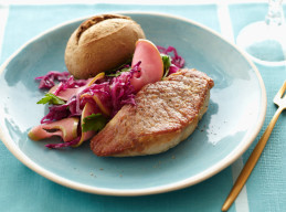 Pork Tenderloin Steaks with Wilted Cabbage and Apples 