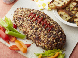 Smoky Football Cheese Ball with Pecan-Bacon Crust 