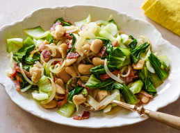 Baby Bok Choy with Bacon, Onion and Butter Beans