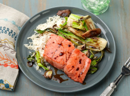 30-Minute Pan-Seared Salmon with Baby Bok Choy and Shiitake Mushrooms