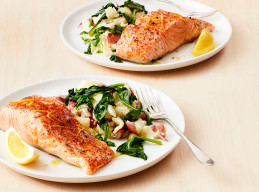 Instant Pot Salmon with Garlic Potatoes and Greens 