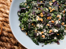 Purple and Green Kale Salad with Lemon Anchovy Vinaigrette 