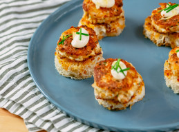Crab Cakes on Toast with Aleppo-Lemon Mayo Paired with Francis Ford Coppola Winery Diamond Collection Chardonnay