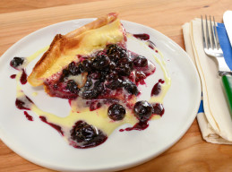 Dutch Baby with Lemon Curd and Blueberry Syrup