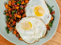 Sweet Potato and Kale Hash with Fried Eggs 
