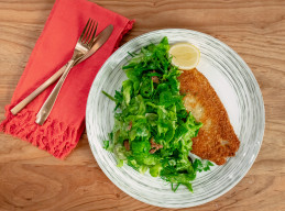 Flounder Milanese with Herbed Salad and Bacon Vinaigrette 