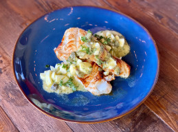 Grilled Halibut with Sauce Gribiche