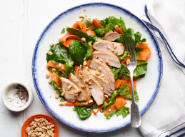 Honey-Glazed Pork Chops with Shaved Carrot and Mint Salad