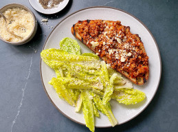 Bolognese on Toast with Caesar Salad