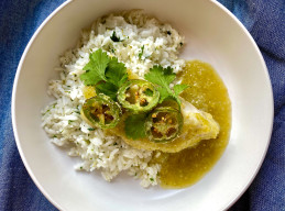 Tomatillo-Poached Fish with Cilantro Lime Rice