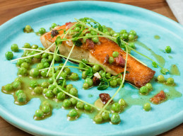 Peas and Pancetta with Salmon