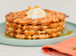 Toasted Polenta Waffles with Whipped Ricotta and Winter Citrus Syrup