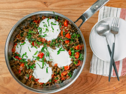 Herbed Lentil Skillet with Spinach, Tomato and Ricotta 