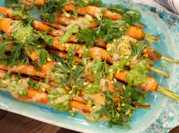 Roasted Carrots with Tahini and Carrot-Top Pesto 