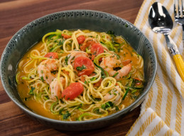 Zoodles with Spicy Garlic-Miso Shrimp 
