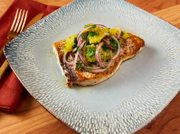 Pan-Seared Peppered Swordfish with Red Onion Citrus Salsa
