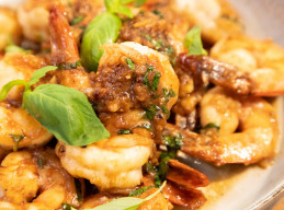 Garlic Butter Shrimp with Miso and Basil 