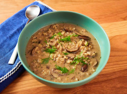 Dairy-Free Cream of Wild Mushroom and Barley Soup 