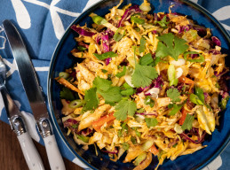 Shredded Chicken Salad with Cabbage, Bell Pepper and Cilantro