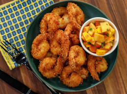 Coconut Shrimp with Mango-Peach Salsa