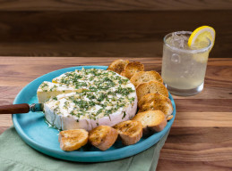 Baked Brie with Lavender Honey and Bees Knees Breeze Cocktails