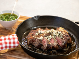 Porterhouse Steak with Brown Butter, Blue Cheese and Chimichurri 