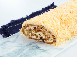 Carrot Cake Roll with Honey Cream Cheese Frosting