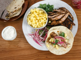 Pork Tenderloin Tacos with Pineapple and Quick-Pickled Red Onions 