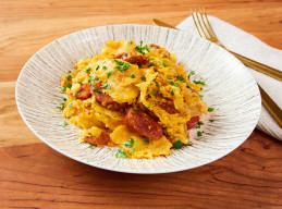 Potato Chip Scrambled Eggs with Chorizo