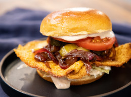 Butter Burgers with Crispy Cheese Skirts and Onion-Pickle Marmalade