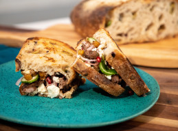 Greek Grilled Cheese with Ground Lamb, Feta and Mint
