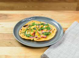 Roti Pizza with Chutney-Cheddar Topping 