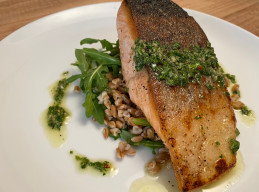 Salmon Fillets with Salsa Verde and Farro Salad