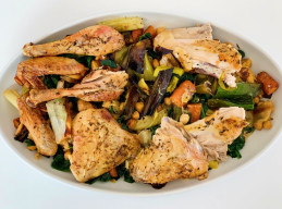 Spatchcock Chicken with Leeks, Carrots and Chickpeas