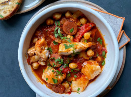 Cod and Chorizo Stew with Grilled Garlic Bread