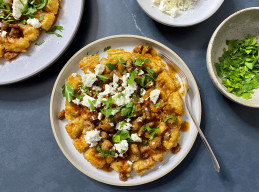 Tater Tot Waffles with Saucy Sausage and Feta