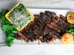 Reverse-Seared Rib-Eyes with Parmesan Creamed Spinach and Charred Lemon