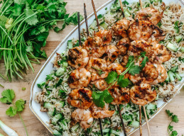 Spicy Grilled Shrimp with Cucumber Cilantro Rice
