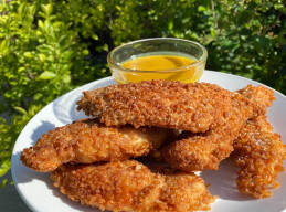 Pretzel-Crusted Chicken Fingers with Honey Mustard Dipping Sauce