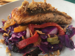 Crispy-Skin Salmon Provencal with Charred Red Cabbage Salad