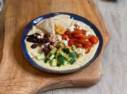 Loaded Hummus Bowl with Feta, Tomatoes and Cucumbers