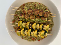 Grilled Cilantro-Lime Scallops with Zucchini and Couscous