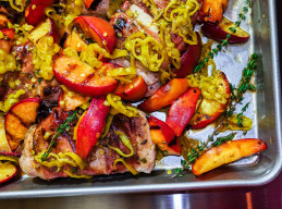 Grilled Prosciutto-Wrapped Pork Chops with Peaches