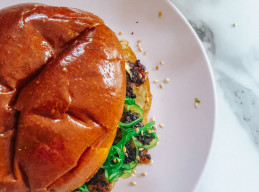 Shrimp Burgers with Seaweed Salad