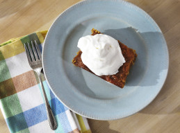 Sweet Potato Pone with Eggnog Whipped Cream
