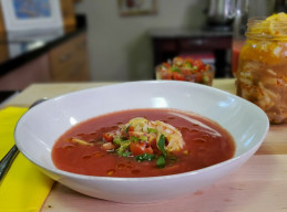 Spiced Tomato Gazpacho with Lemon Pickled Shrimp