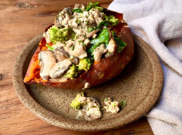 Loaded Sweet Potatoes with Ground Turkey, Mushrooms and Spinach